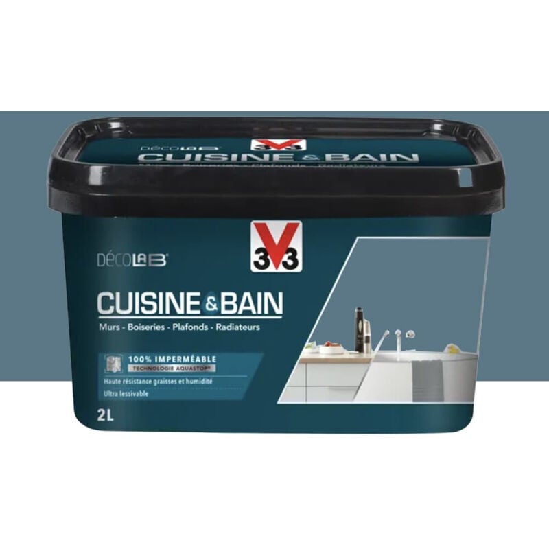 Peinture 100% imperméable Cuisine & bain V33 DécoLAB Bleu Profond 2 l