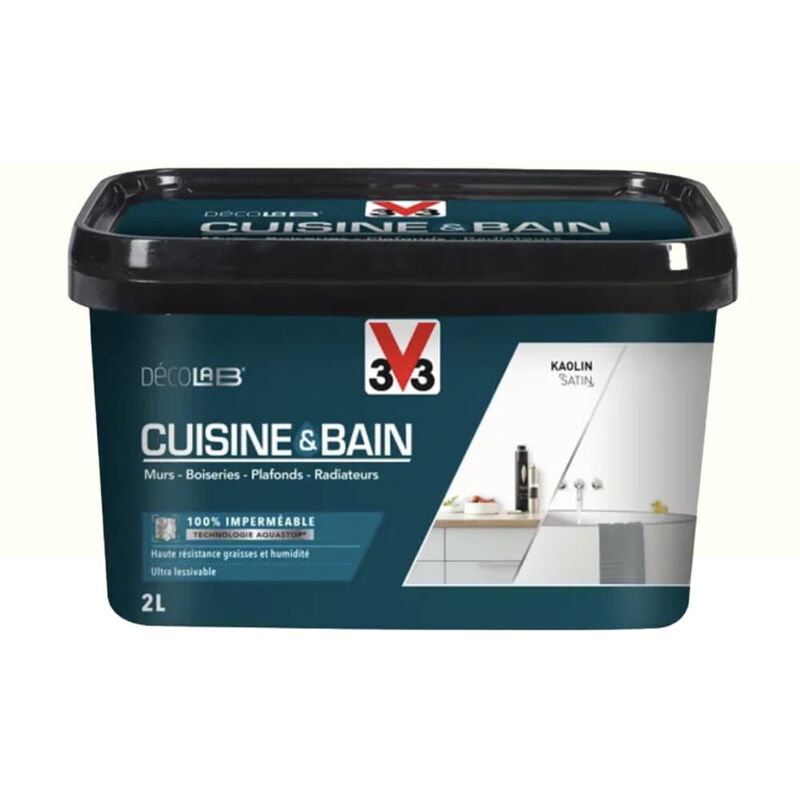 Peinture 100% imperméable Cuisine & bain V33 DécoLAB Kaolin 2 L