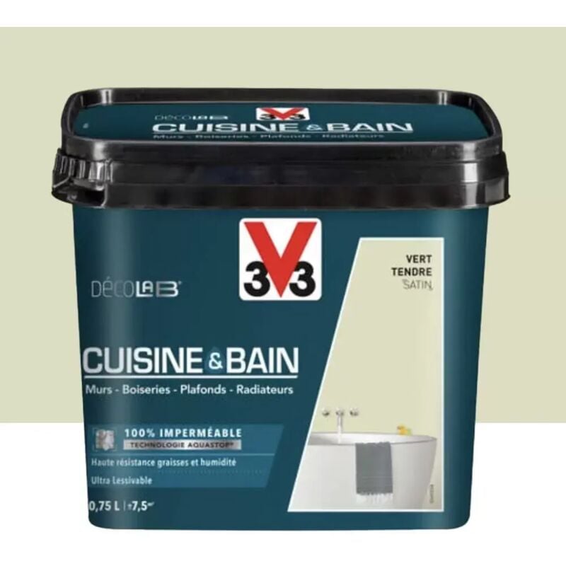 Peinture 100% imperméable Cuisine & bain V33 DécoLAB Vert tendre 0,75 l