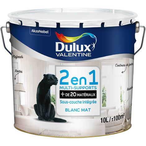 Peinture Blanche 2 en 1 multi-supports (20 matériaux) 10L - avec sous-couche intégré - Dulux Valentine