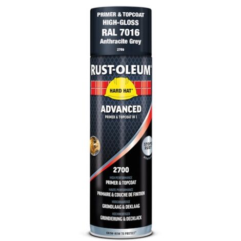 Peinture 2 en 1 : primaire et finition antirouille HARD HAT ADVANCED - 500 ml - gris anthracite brillant - RUST-OLEUM
