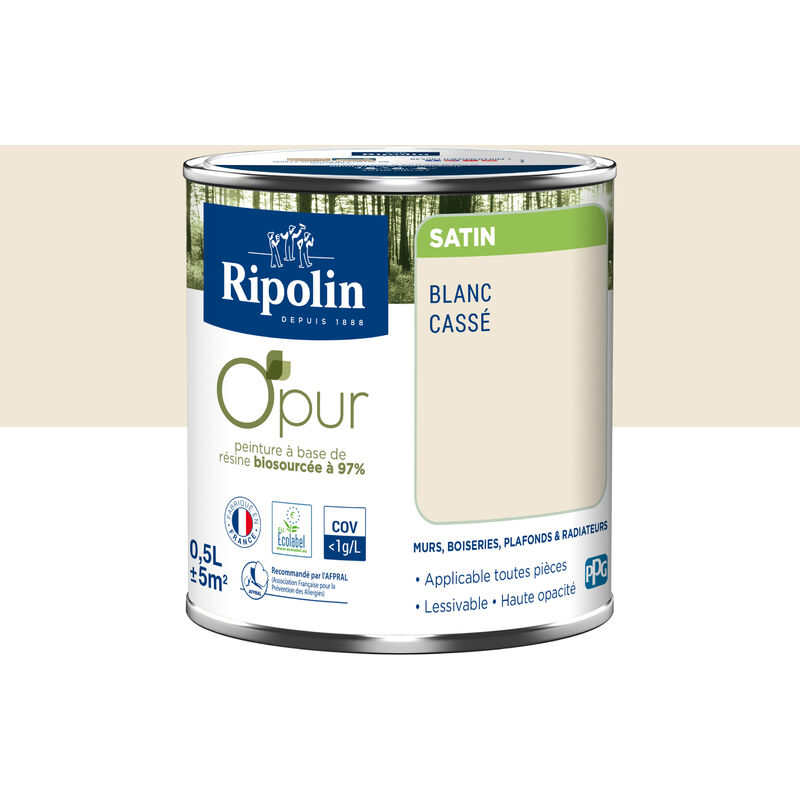 Peinture Couleur à base de résine biosourcée à 97% - Satin - 0,5L - Blanc cassé Ripolin