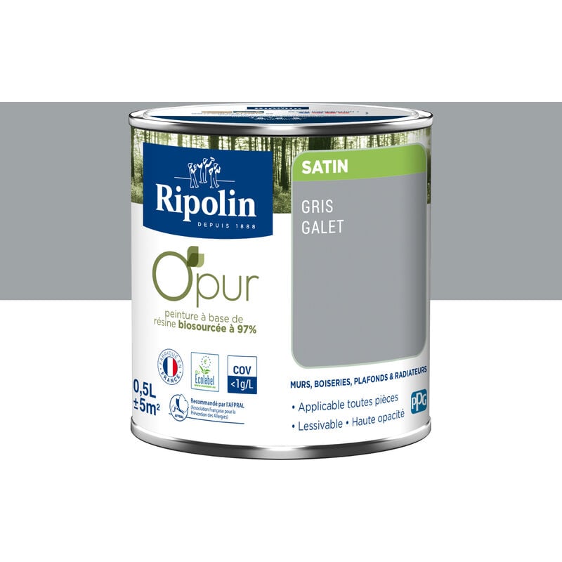 Peinture Couleur à base de résine biosourcée à 97% - Satin - 0,5L - Gris galet Ripolin