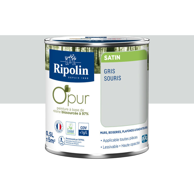 Peinture Couleur à base de résine biosourcée à 97% - Satin - 0,5L - Gris souris Ripolin