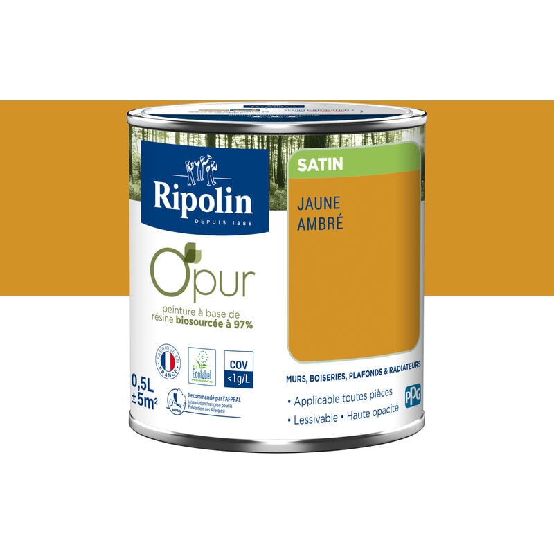 Peinture Couleur à base de résine biosourcée à 97% - Satin - 0,5L - Jaune Ambré Ripolin