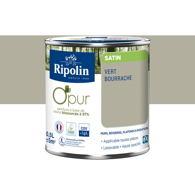 Peinture Couleur à base de résine biosourcée à 97% - Satin - 0,5L - Vert bourrache Ripolin