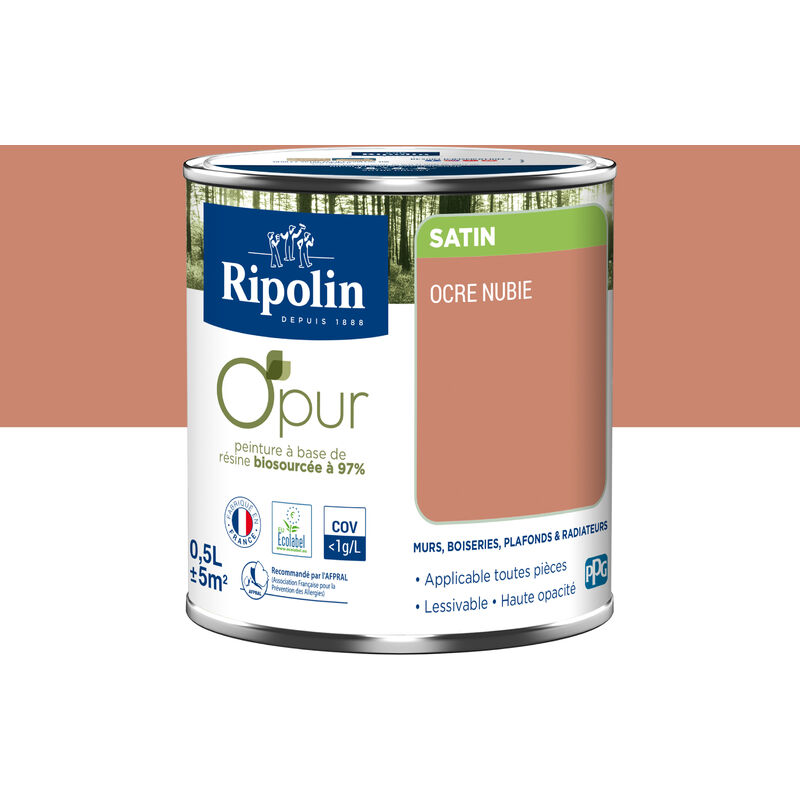 Peinture Couleur à base de résine biosourcée à 97% - Satin - 0,5L - Ocre Nubie Ripolin