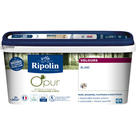 Peinture à base de résine biosourcée, Velours, Blanc 2L Ripolin