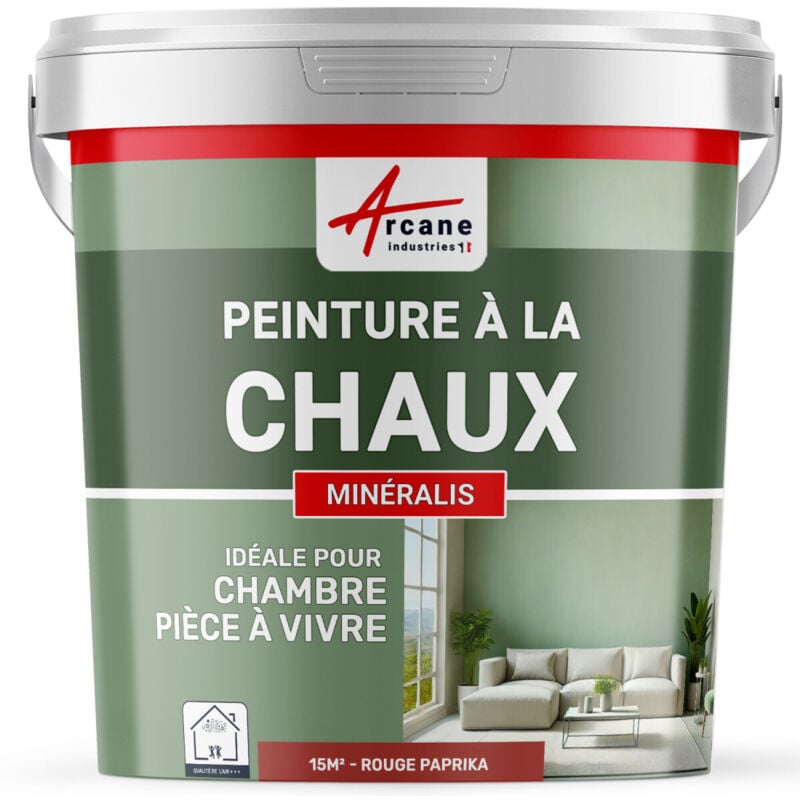Peinture chaux naturelle : peinture sans émanation mineralis - 15 m² (2.5 kg en 1 couche) Paprika Rouge Arcane Industries