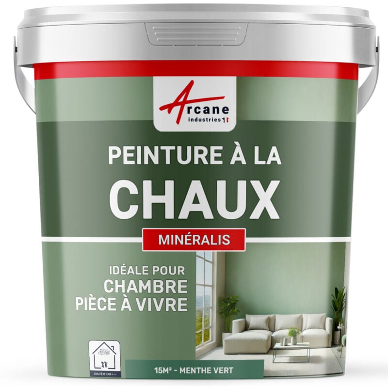 Arcane Industries - Peinture chaux naturelle : peinture sans émanation mineralis - 15 m² (2.5 kg en 1 couche) Menthe Vert