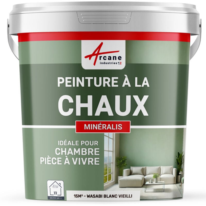 Peinture chaux naturelle : peinture sans émanation mineralis - 15 m² (2.5 kg en 1 couche) Wasabi Blanc Vieilli Arcane Industries
