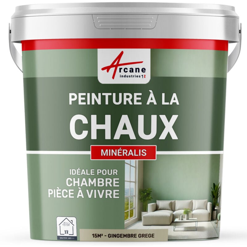 Peinture chaux naturelle : peinture sans émanation mineralis - 15 m² (2.5 kg en 1 couche) Gingembre Grège Arcane Industries