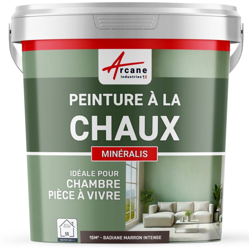 Arcane Industries - Peinture chaux naturelle : peinture sans émanation mineralis - 15 m² (2.5 kg en 1 couche) Badiane Marron Intense