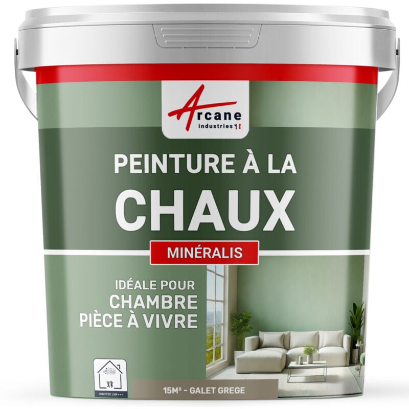 Arcane Industries - Peinture chaux naturelle : peinture sans émanation mineralis - 15 m² (2.5 kg en 1 couche) Galet Grège