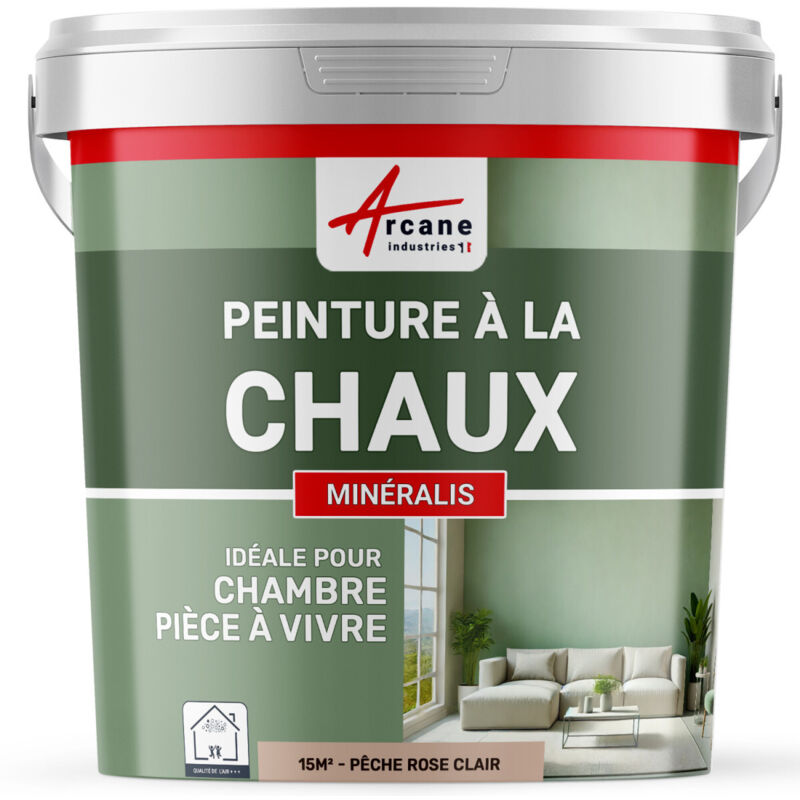 Peinture chaux naturelle : peinture sans émanation mineralis - 15 m² (2.5 kg en 1 couche) Pêche Rose Clair Arcane Industries