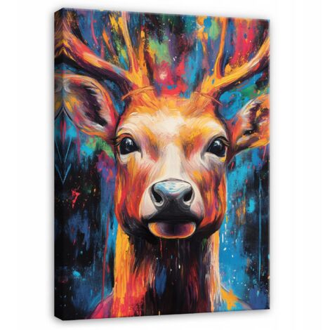 Peinture abstraite cerf coloré pour chambre salon cuisine sur toile 120x80