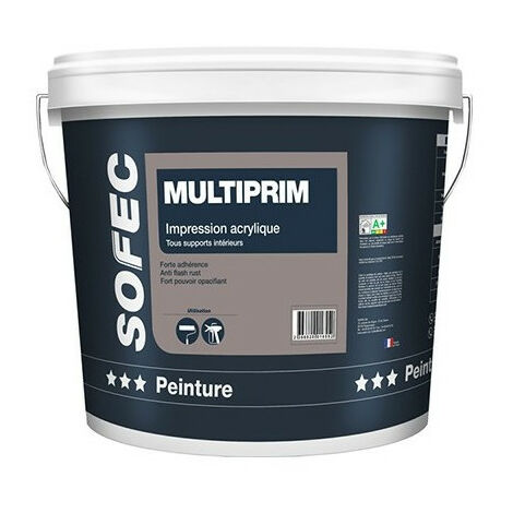 Peinture acrylique blanche pour murs et plafonds – 9 m²/L – Séchage rapide 1 à 2h – COV < 1 g/L – Excellent pouvoir couvrant - Multiprim152lblanc