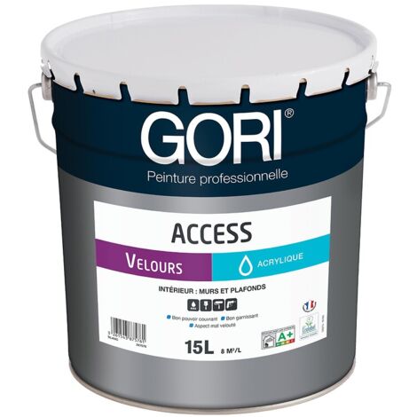 Peinture acrylique blanche veloutée pour murs et plafonds – Bidon de 15 litres – Sec au toucher en 2 heures – Recouvrable en 6 heures – Gori