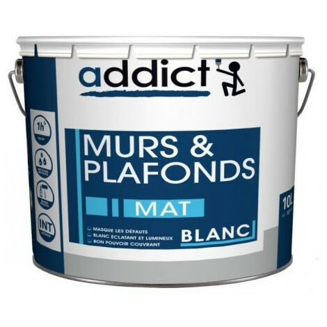 Peinture acrylique mat 10L – Haut pouvoir couvrant – Nettoyage à l'eau – Couvre 8 à 10 m²/L – Facile d'application