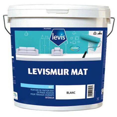 Peinture acrylique mate 1L pour murs et plafonds – Blanc éclatant – Temps de séchage 1h – Émission A+ air intérieur – Levis