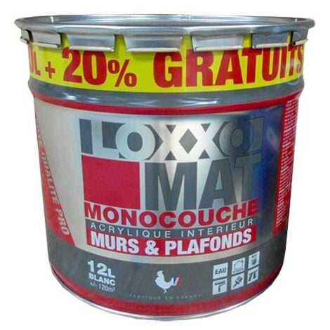 peinture acrylique mate monocouche murs & plafonds blanc 12 l - loxxo