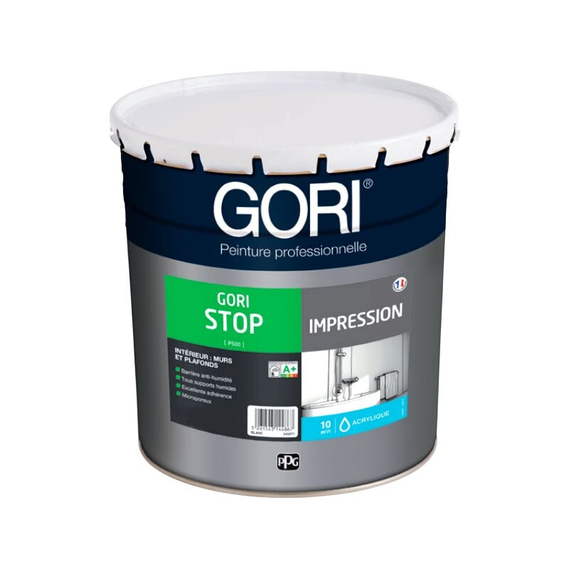 Impression Gori stop sous-couche anti-humidité, microporeuse, super adhérente Couleur: Blanc - Conditionnement: 3 Litres