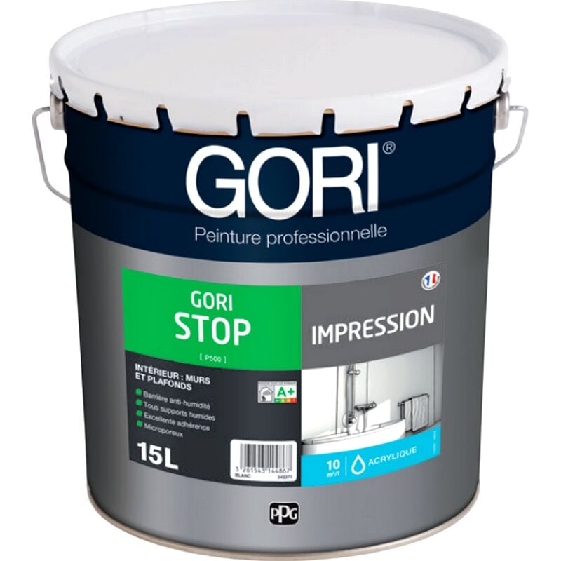 Impression GORI STOP sous-couche anti-humidité, microporeuse, super adhérente Couleur: Blanc - Conditionnement: 15 Litres
