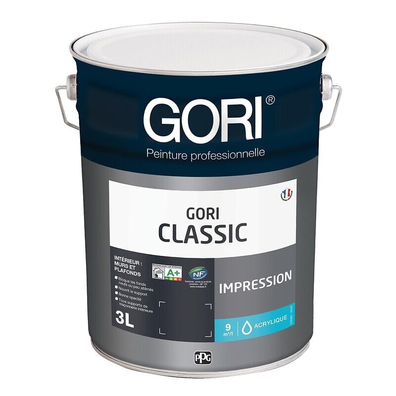 Peinture acrylique multisupports pour murs et plafonds Gori Classic Impression coloris blanc bidon de 3l Gori