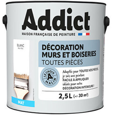 Peinture acrylique murs et boiseries blanc mat 2.5L.