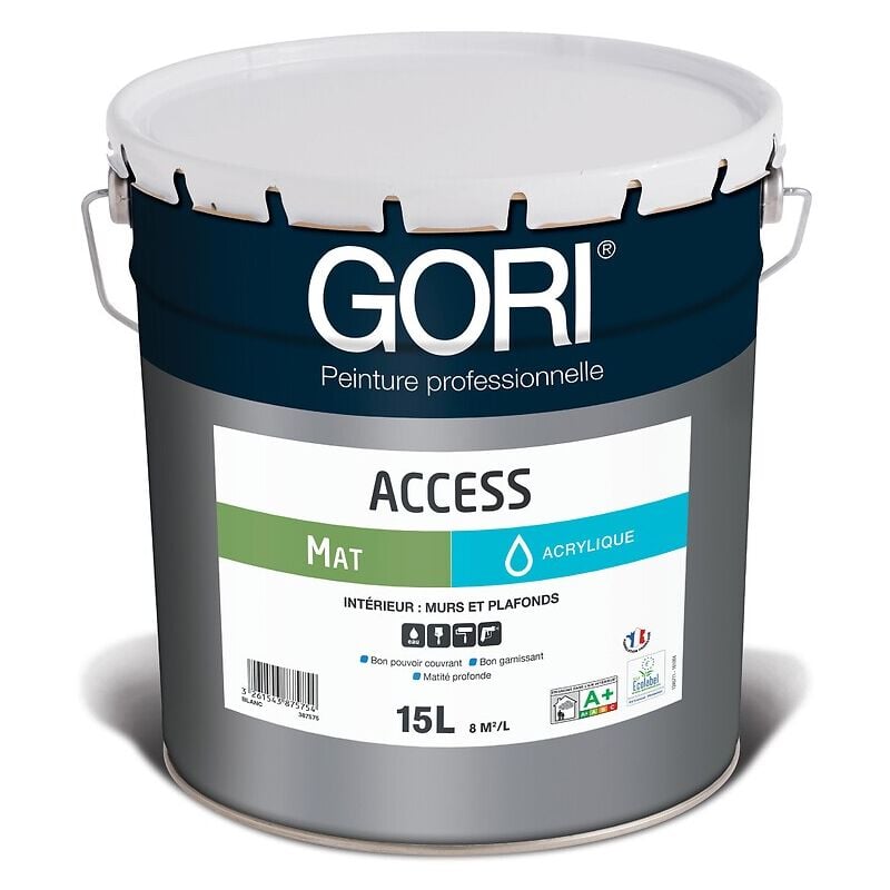 Peinture acrylique murs et plafonds Gori access mat, coloris blanc bidon de 15 litres Gori