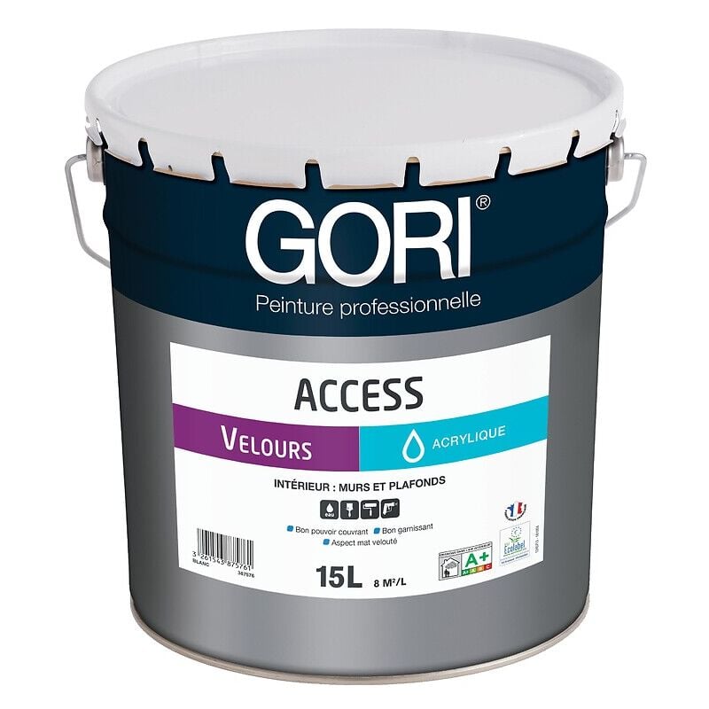 Peinture acrylique murs et plafonds Gori access velours, blanc bidon de 15 litres Gori