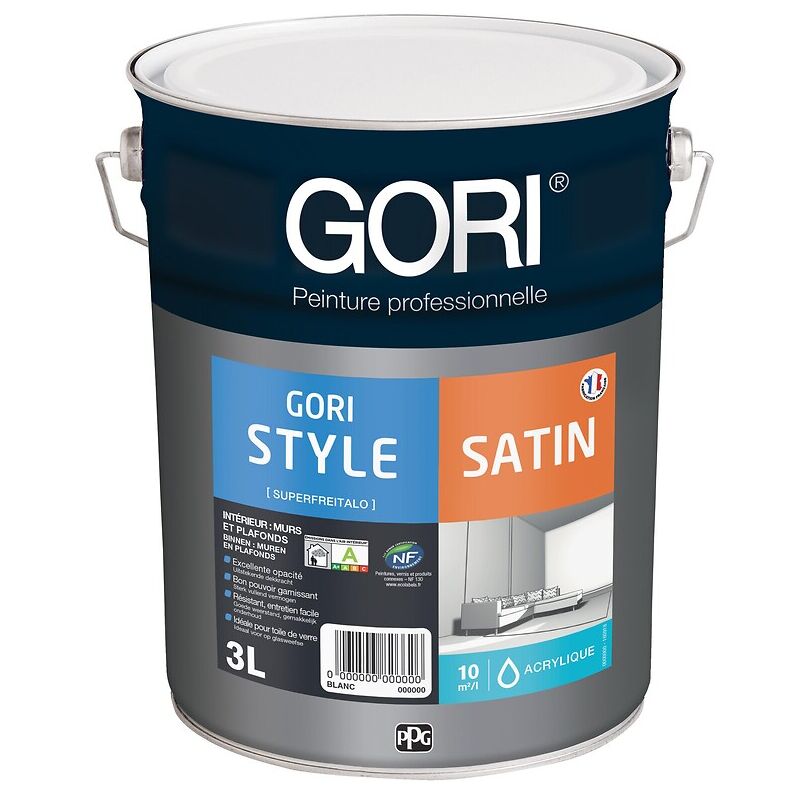 Peinture acrylique murs et plafonds Gori style satin bleu buton bidon de 3l Gori