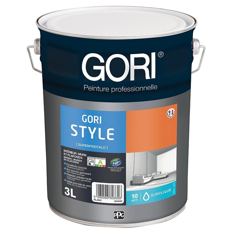 Peinture acrylique murs et plafonds Goristyle velours blanc torgon bidon de 3l - Gori