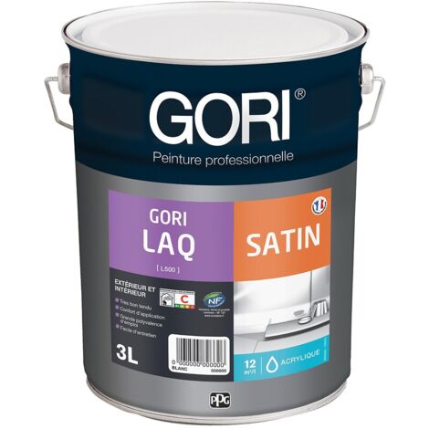 Peinture acrylique murs, plafonds et menuiseries intérieures GORILAQ SATIN, blanc, bidon de 1 litre - Gori
