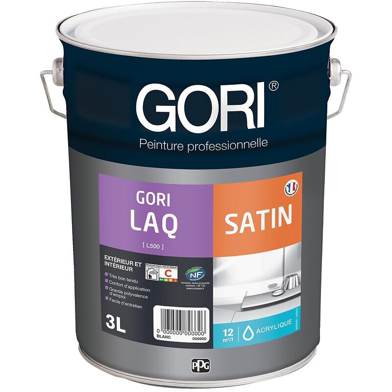 Peinture acrylique murs, plafonds et menuiseries intérieures Gori laq satin, gris anthracite 7016, bidon de 1 litre Gori