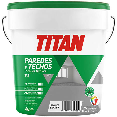 Peinture Acrylique Pour La Décoration Des Murs Et Des Plafonds T-3 Blanco.Matte 4l Titan 123000304