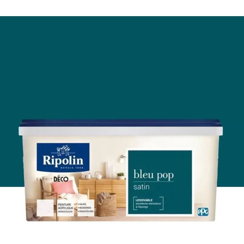 Peinture acrylique Ripolin Esprit Déco Satin Bleu pop 3 l