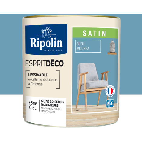 Peinture acrylique RIPOLIN Esprit Déco Satin Bleu Moorea 0,5 L