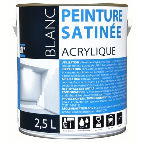 Peinture Acrylique satin 2.5 litres blanc - BATIR