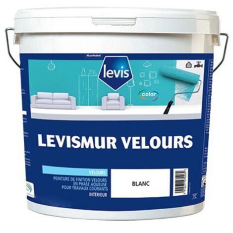 Peinture acrylique veloutée 15L – Couleur blanche – Excellente opacité et blancheur – Recouvrable en 6 heures pour murs et plafonds intérieurs – Levis