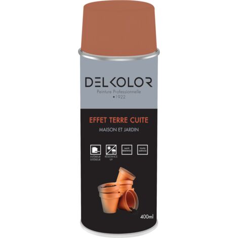 Peinture aérosol effet terre cuite 400ml – Finition terracotta mat – Résistante aux UV et intempéries – Pour bois, métal, céramique, verre – Delkolor