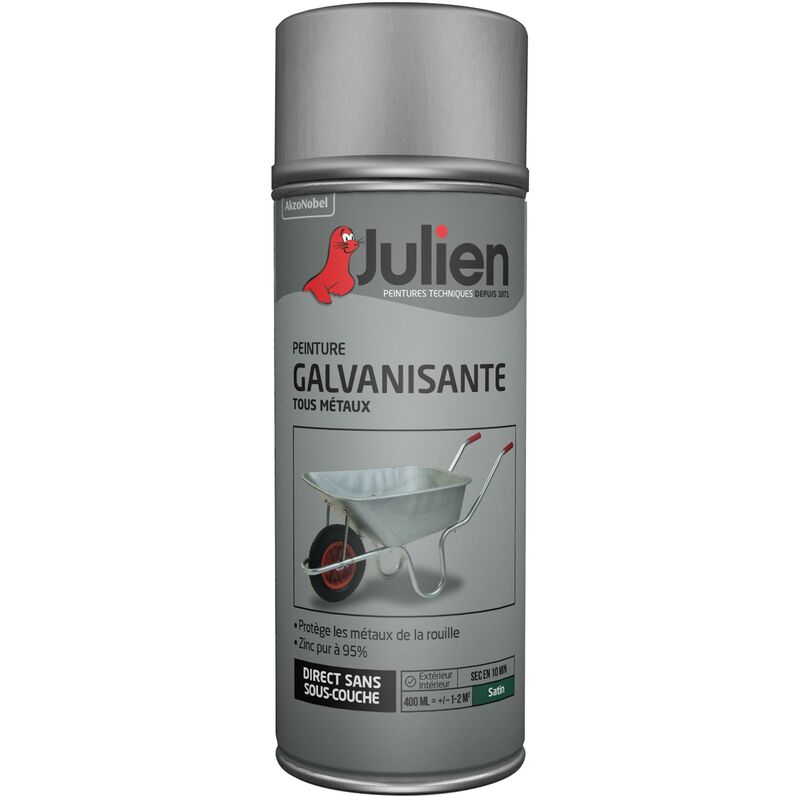 Peinture aérosol Galvanisation à froid tous métaux - Satin - 400 ml Julien