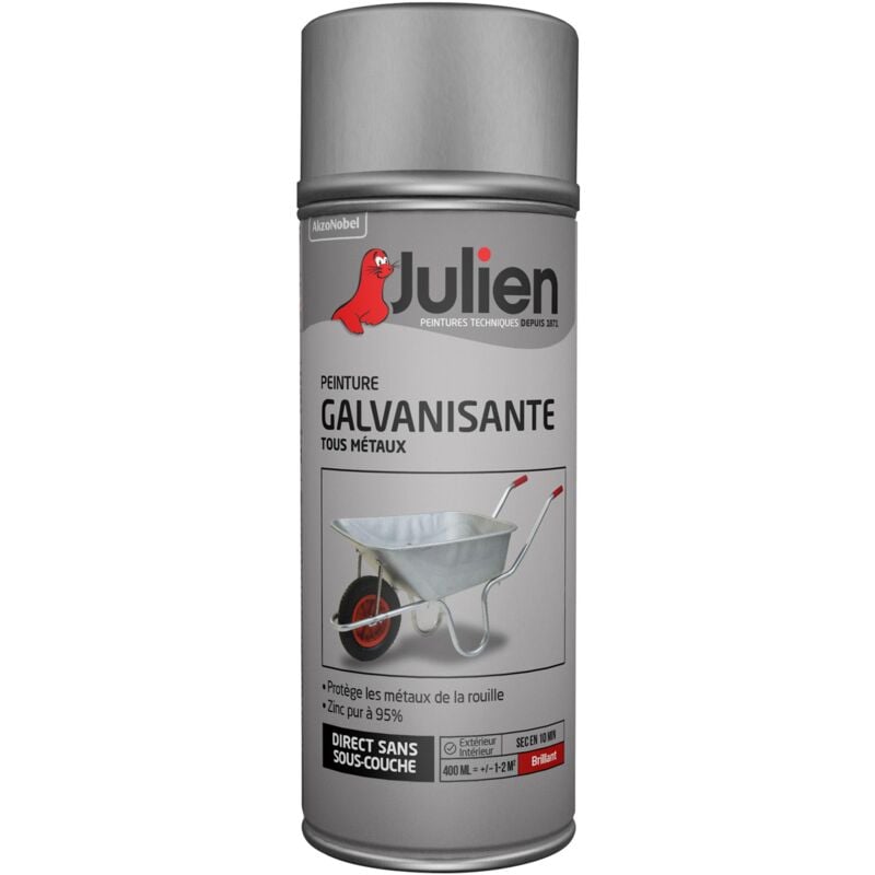 Peinture aérosol Galvanisation à froid tous métaux - Brillant - 400 ml Julien