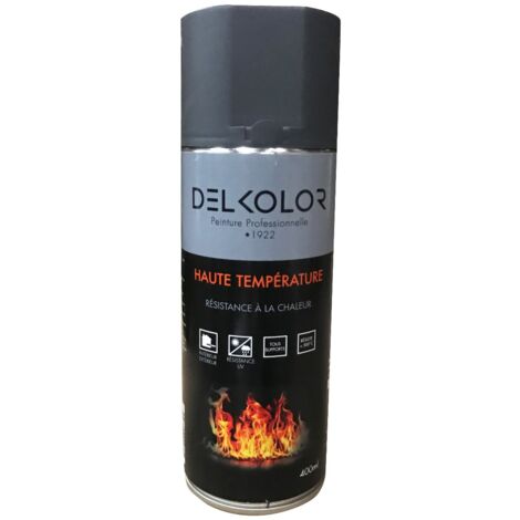 Peinture aérosol haute température 400ml – Résistance jusqu'à 500°C – Pour métaux, plastiques et PVC – Séchage rapide – Delkolor