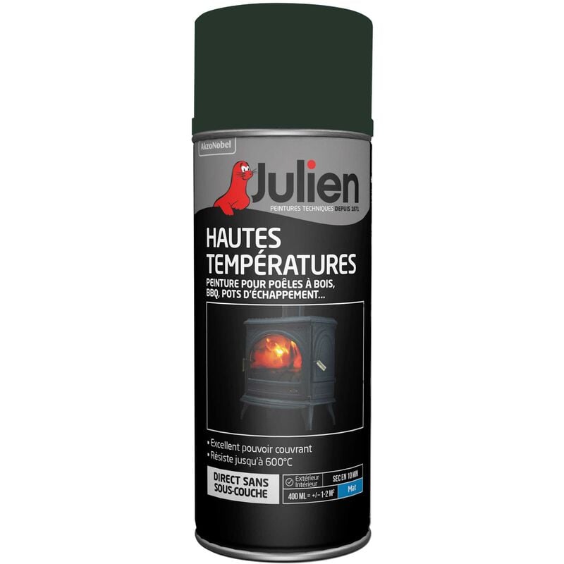 Julien - Peinture aérosol Hautes Températures (jusqu'à 600°C) - Mat Gris Fonte - 400 ml