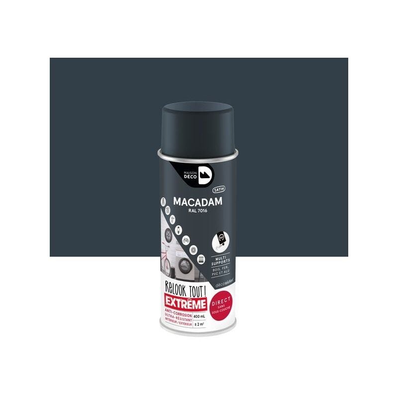 Maison Deco - Peinture aérosol relook tout extreme macadam ral 7016 satiné 0.400 l