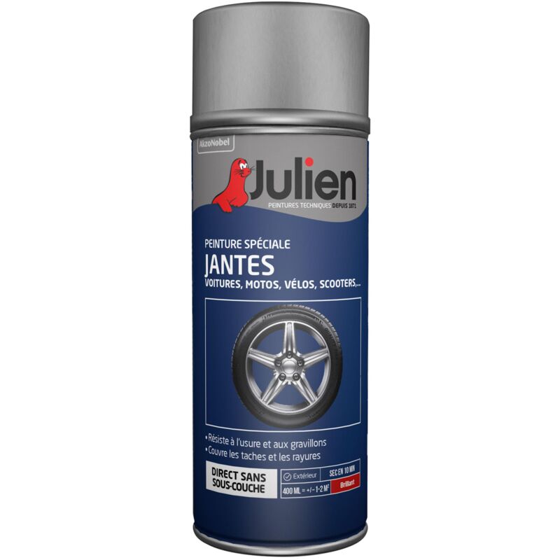 Julien - Peinture aérosol Spécial Jantes - Brillant Gris Alu - 400 ml