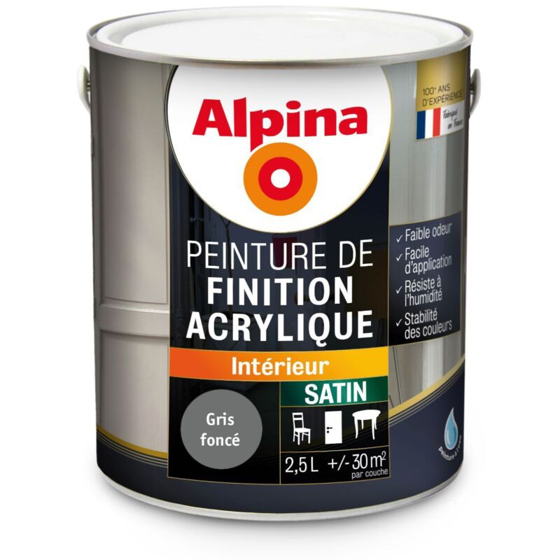 Peinture Acrylique Multisupports - Satin Couleur: Gris foncé - Conditionnement: 2.5L - Alpina