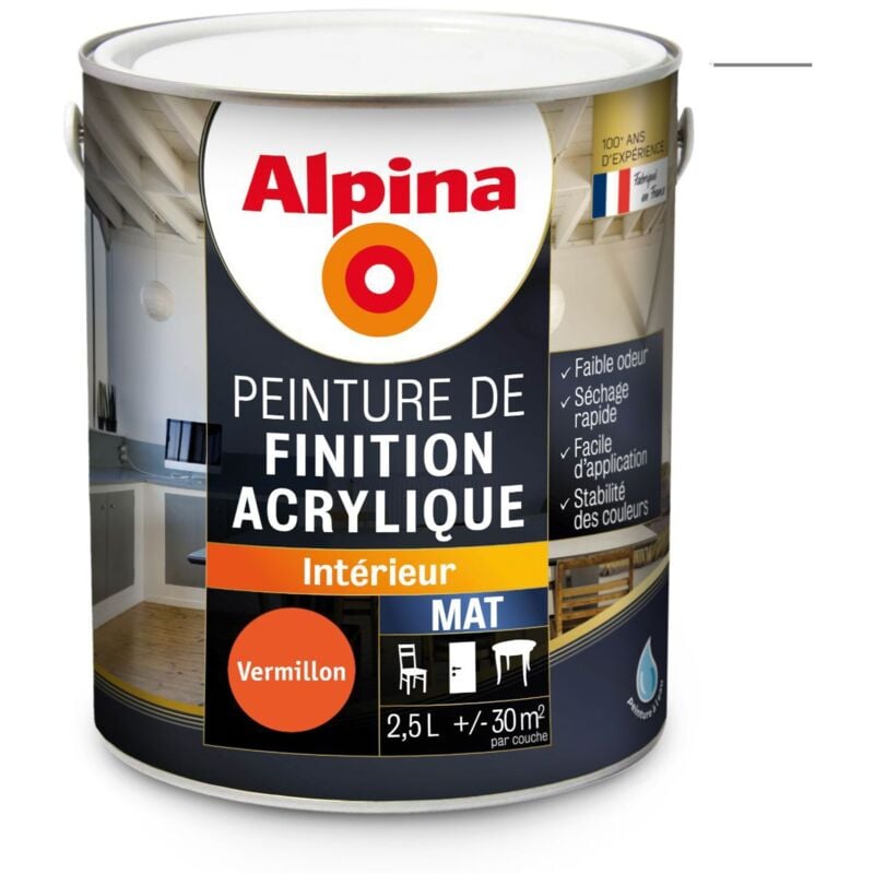 Peinture de Finition Acrylique - Intérieur - Mat Couleur: Vermillon - Conditionnement: 2.5L - Alpina