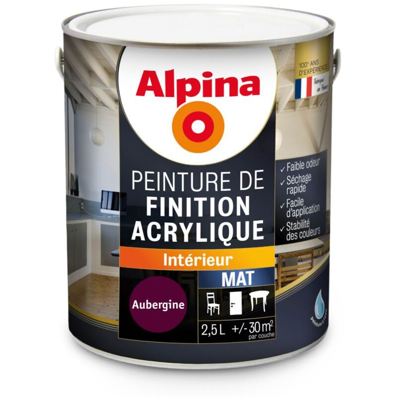 Peinture de Finition Acrylique - Intérieur - Mat Couleur: Aubergine - Conditionnement: 2.5L - Alpina